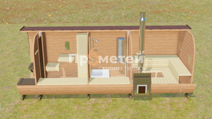 Квадро баня бочка 6 метров с террасой