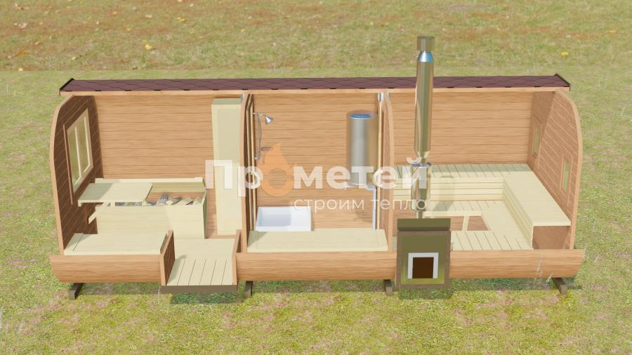 Квадро баня бочка 6 метров с боковым входом