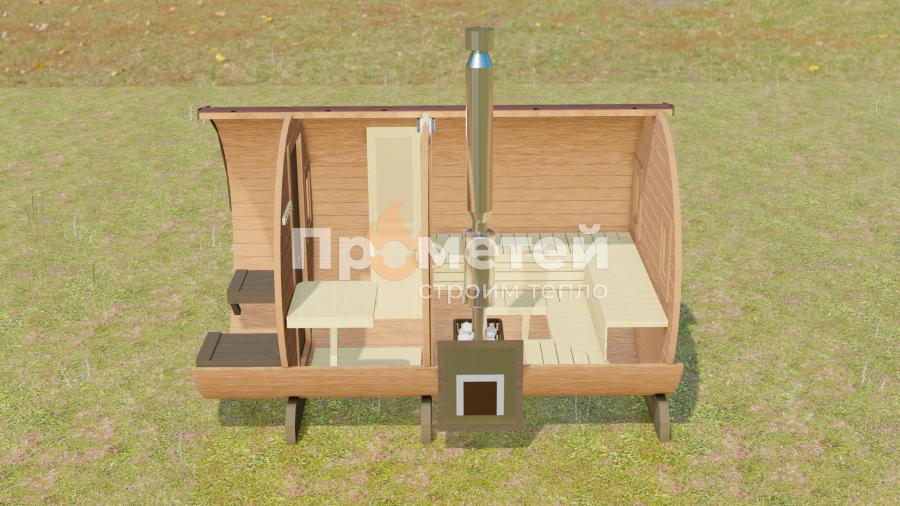 Круглая баня бочка 3.5 метра с террасой