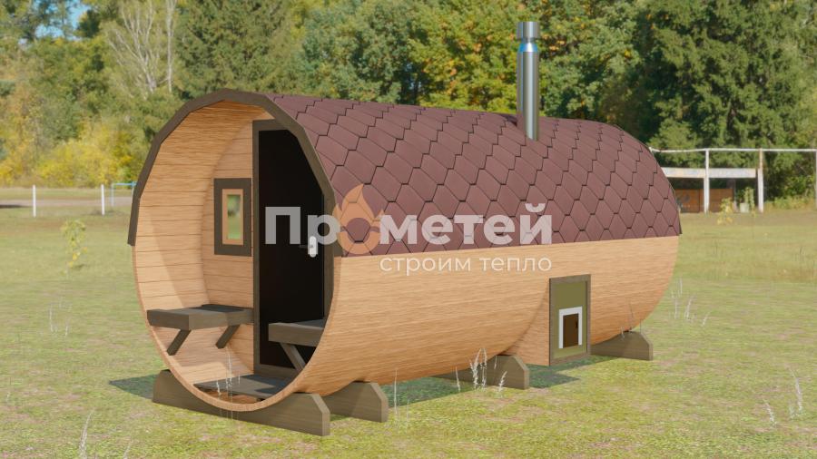 Круглая баня бочка 4.5 метра с террасой