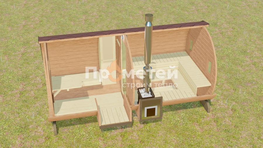 Круглая баня бочка 4 метра с боковым входом