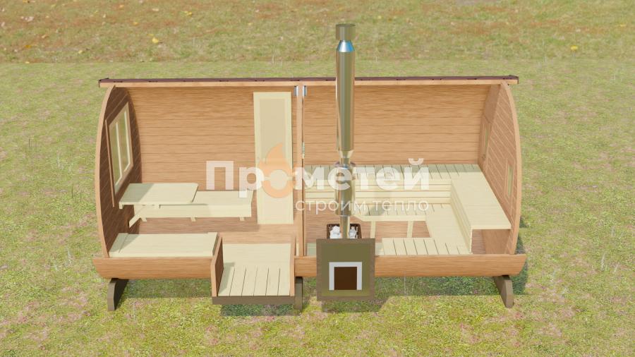 Круглая баня бочка 4 метра с боковым входом