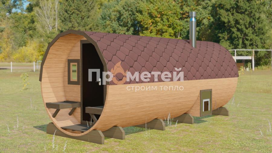 Круглая баня бочка 5.5 метров с террасой