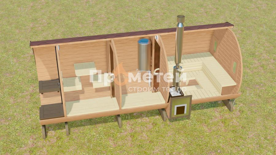 Круглая баня бочка 5.5 метров с террасой