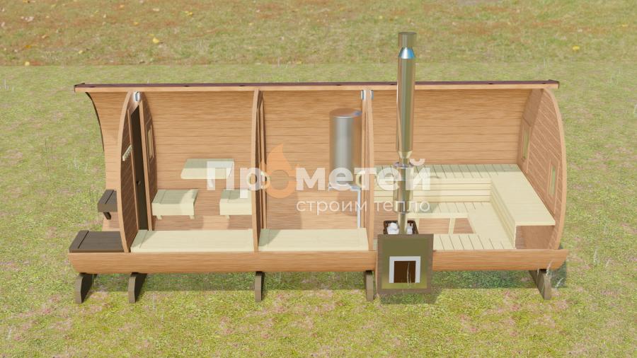 Круглая баня бочка 5.5 метров с террасой