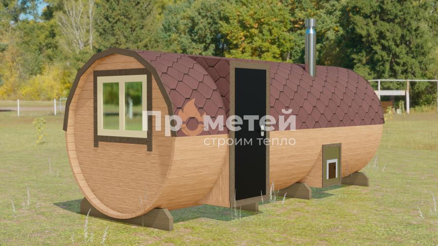 Круглая баня бочка 5 метров с боковым входом
