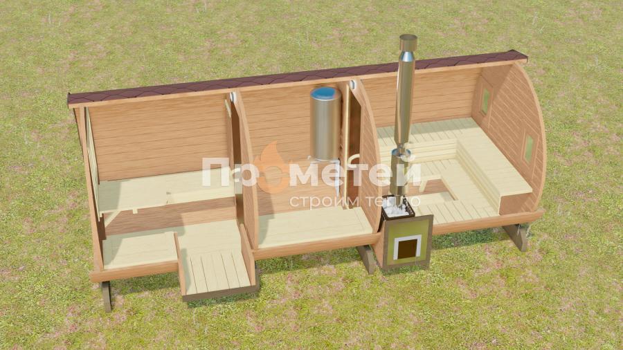 Круглая баня бочка 5 метров с боковым входом