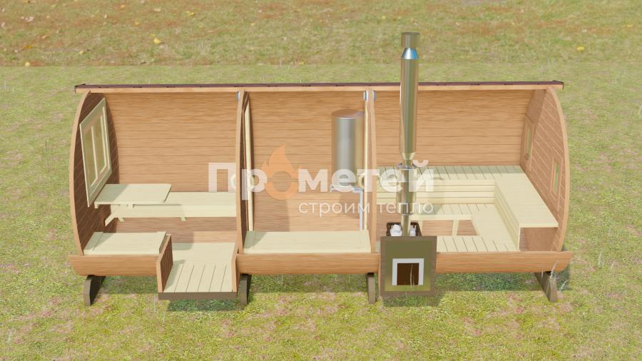 Круглая баня бочка 5 метров с боковым входом