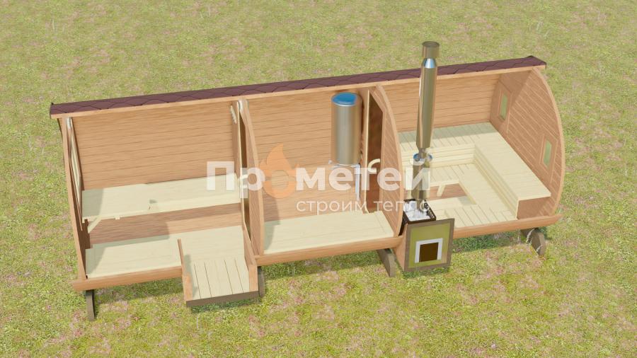 Круглая баня бочка 6 метров с боковым входом