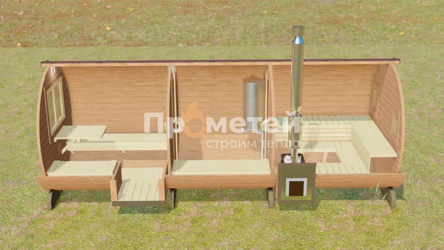 Круглая баня бочка 6 метров с боковым входом