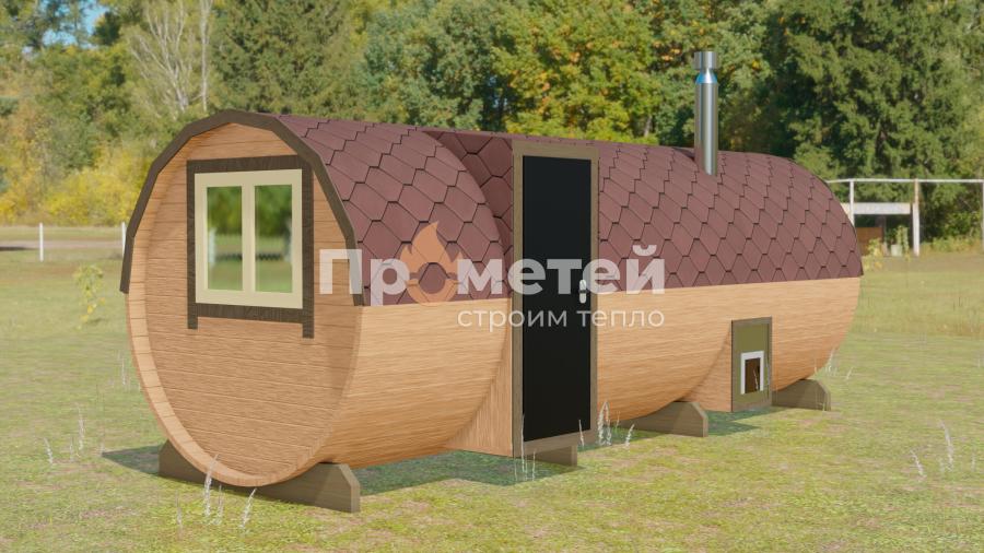 Круглая баня бочка 6 метров с боковым входом