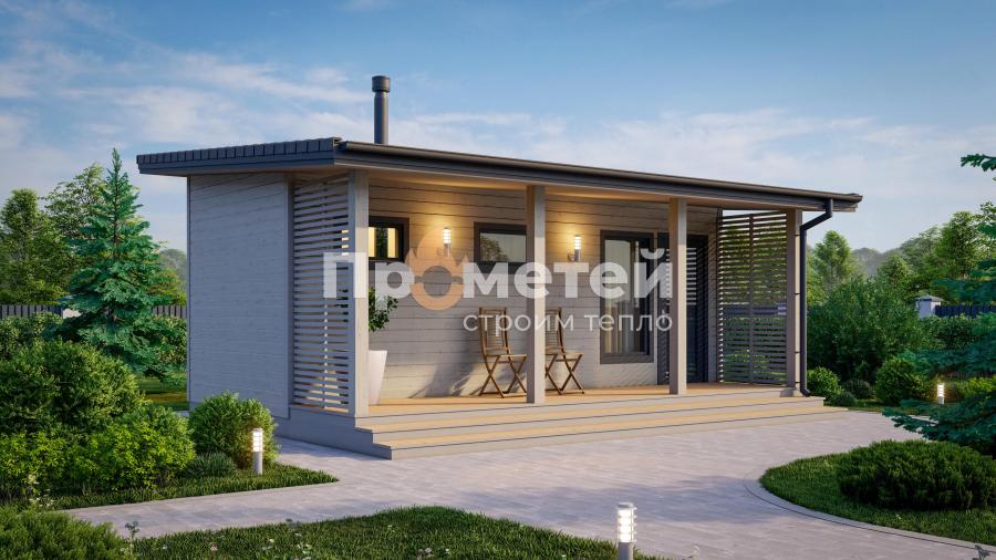 Каркасная баня 6х4м Б-24 с террасой