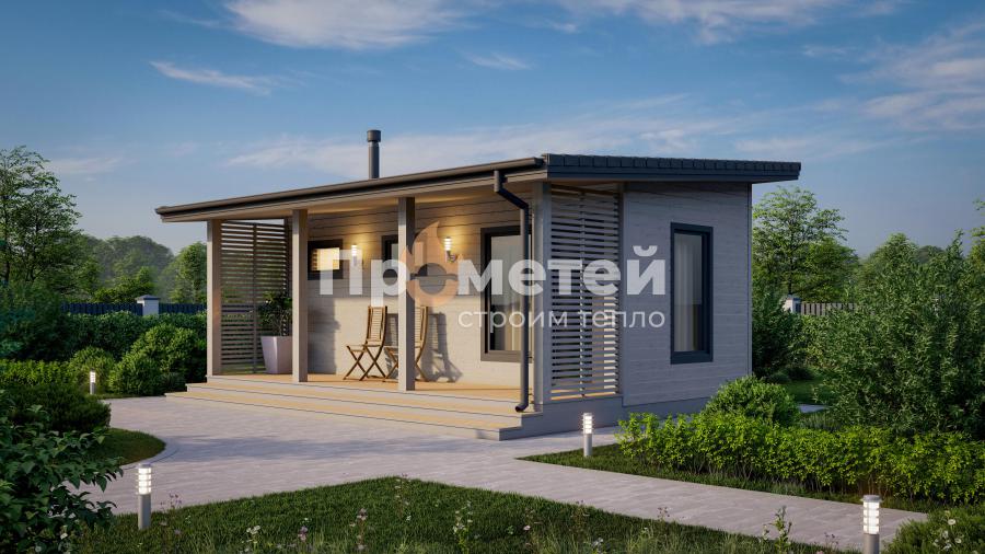 Каркасная баня 6х4м Б-24 с террасой