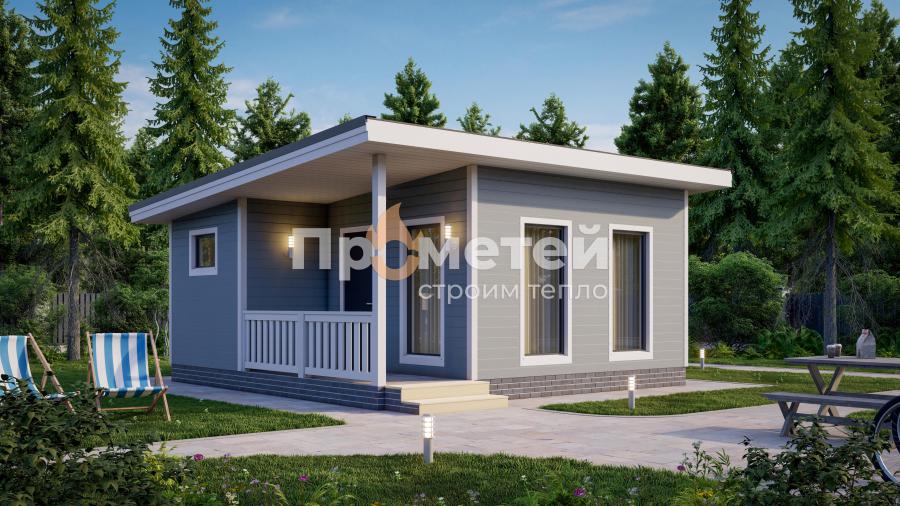 Каркасная баня 6x6м Б-36 с террасой