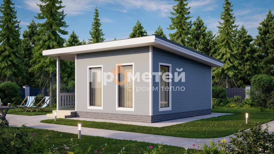 Каркасная баня 6x6м Б-36 с террасой