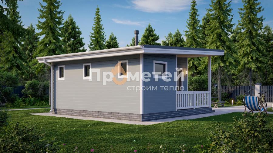 Каркасная баня 6x6м Б-36 с террасой