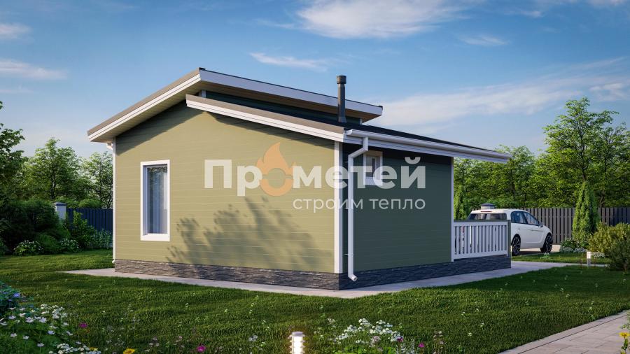 Каркасная баня 6.5x7м Б-45.5 с террасой