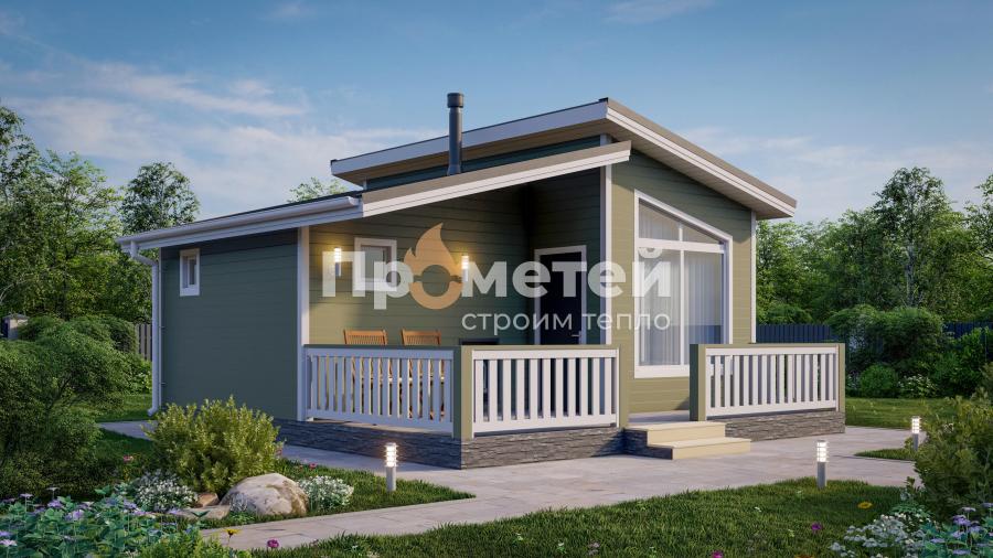 Каркасная баня 6.5x7м Б-45.5 с террасой