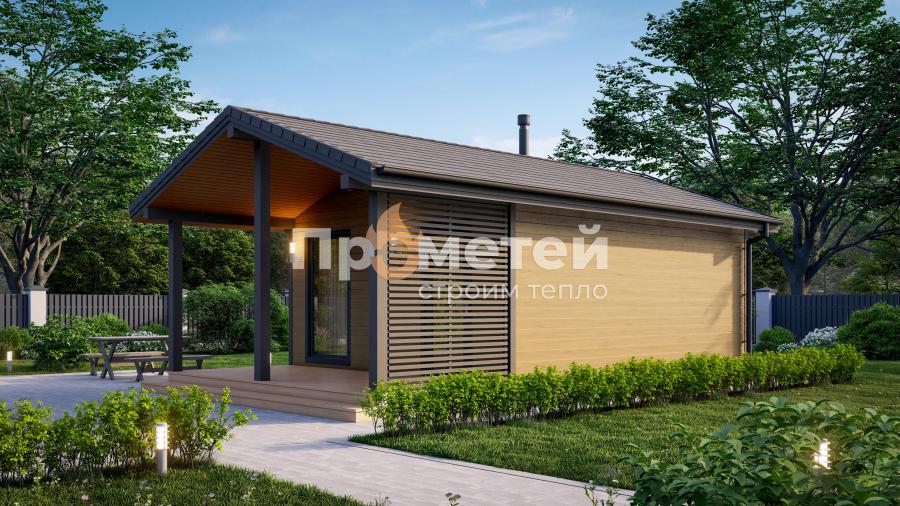 Каркасная баня 5x9м Б-45 с двускатной крышей
