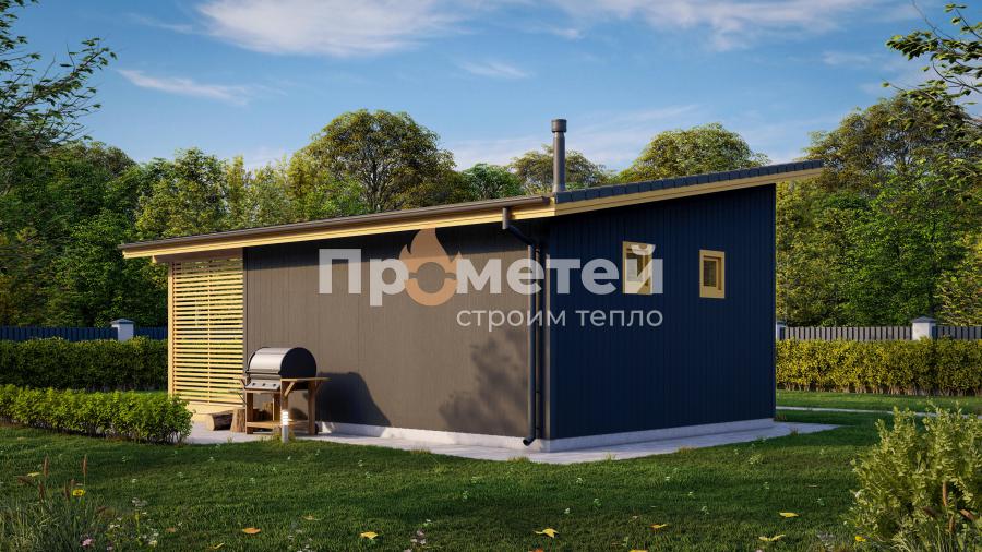 Каркасная баня 5x9м Б-45 с односкатной крышей
