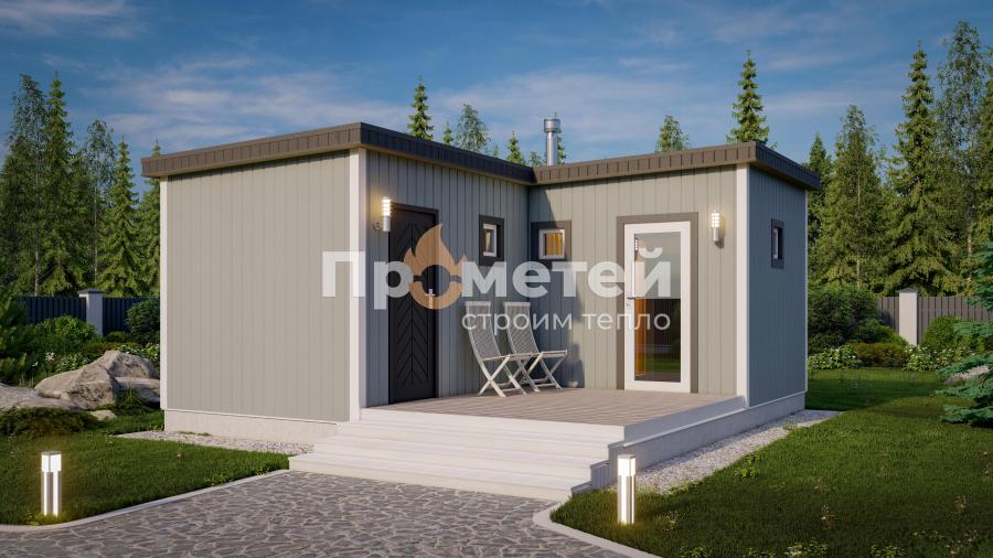 Модульная баня 5x5.5м МБ-27 с террасой