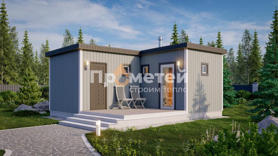 Модульная баня 5x5.5м МБ-27 с террасой