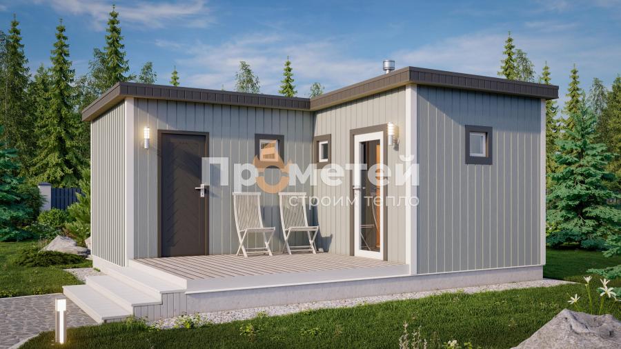 Модульная баня 5x5.5м МБ-27 с террасой