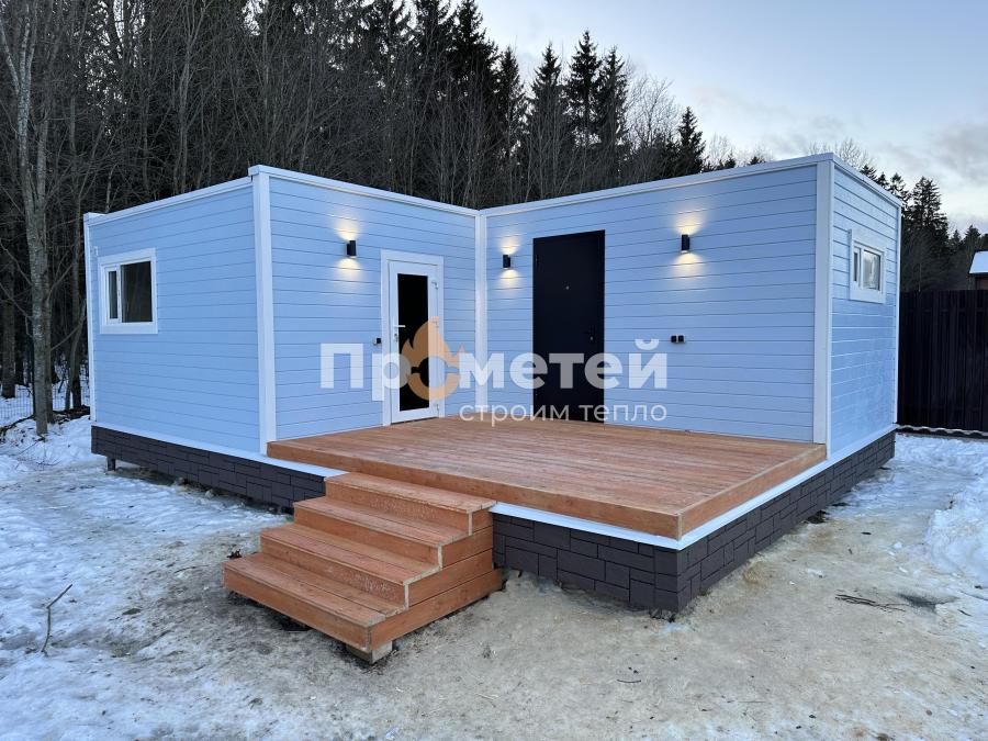 Г-образная каркасная баня 6x8 метров