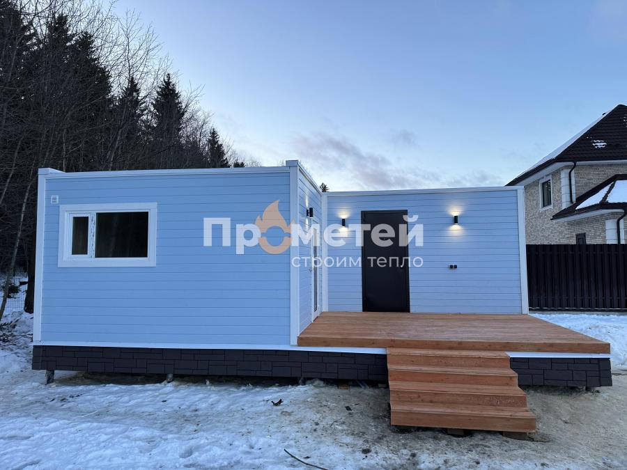 Г-образная каркасная баня 6x8 метров