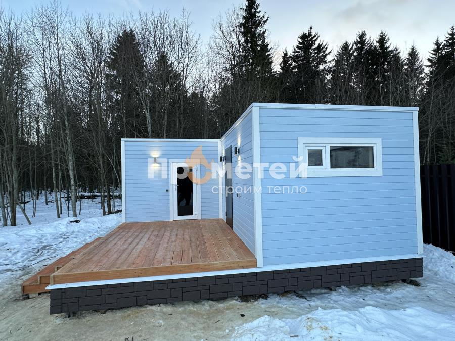 Г-образная каркасная баня 6x8 метров