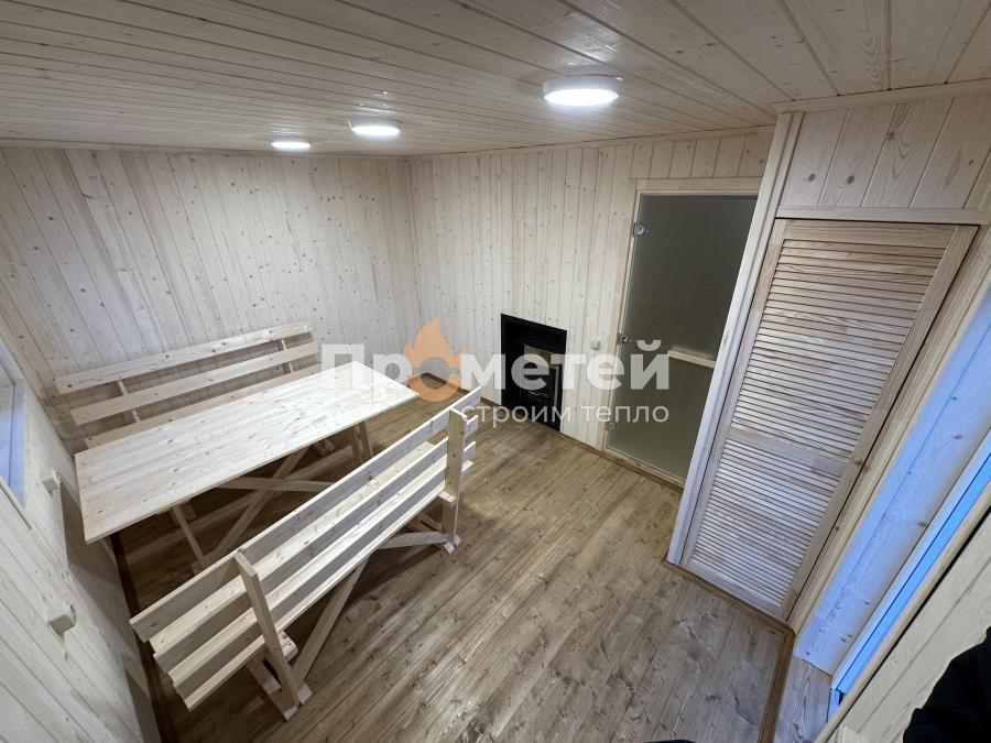 Г-образная каркасная баня 6x8 метров