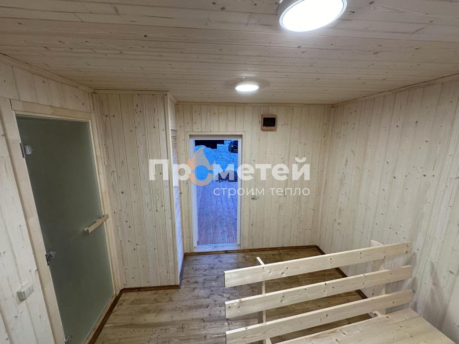 Г-образная каркасная баня 6x8 метров