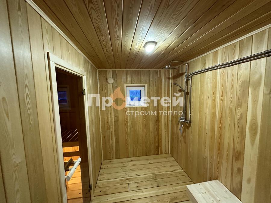 Г-образная каркасная баня 6x8 метров