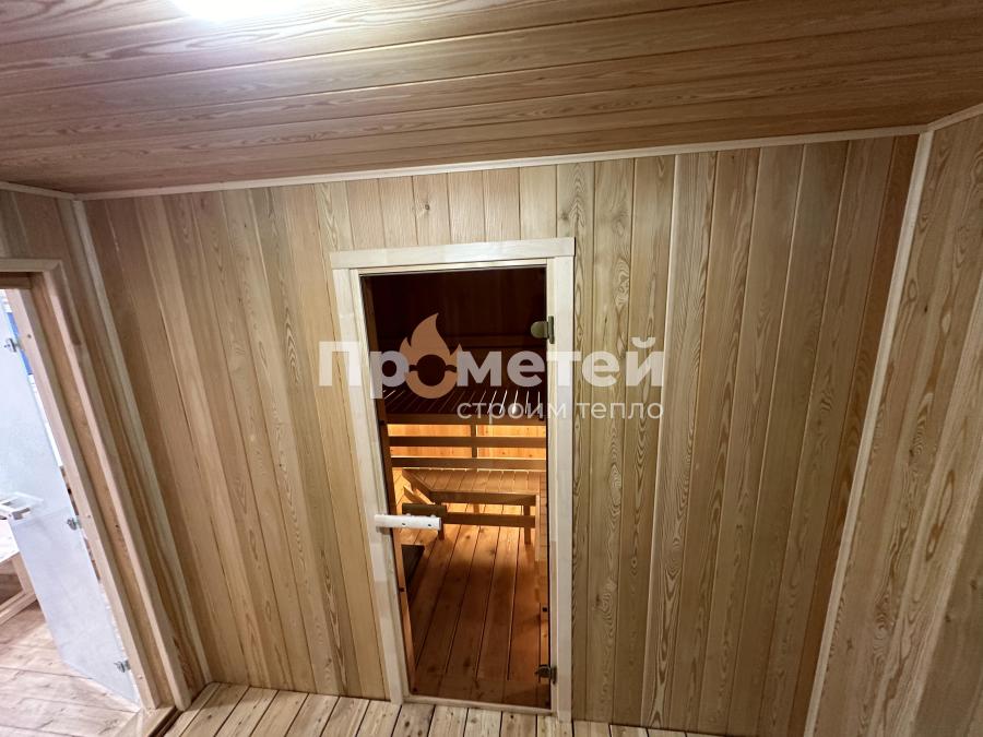 Г-образная каркасная баня 6x8 метров