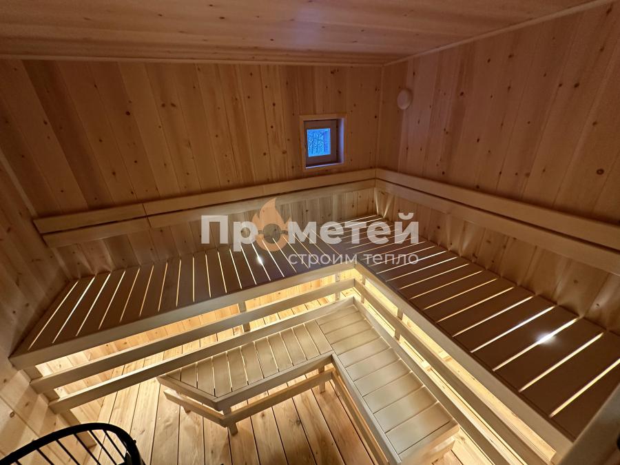 Г-образная каркасная баня 6x8 метров