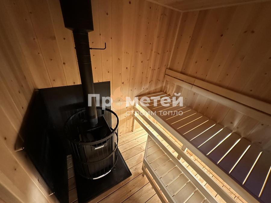 Г-образная каркасная баня 6x8 метров