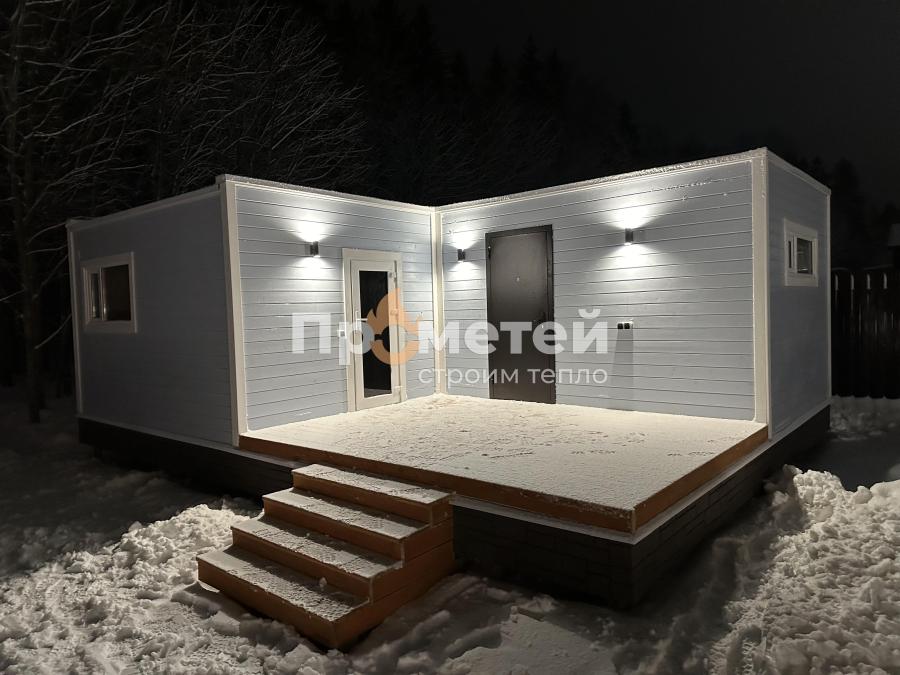 Г-образная каркасная баня 6x8 метров