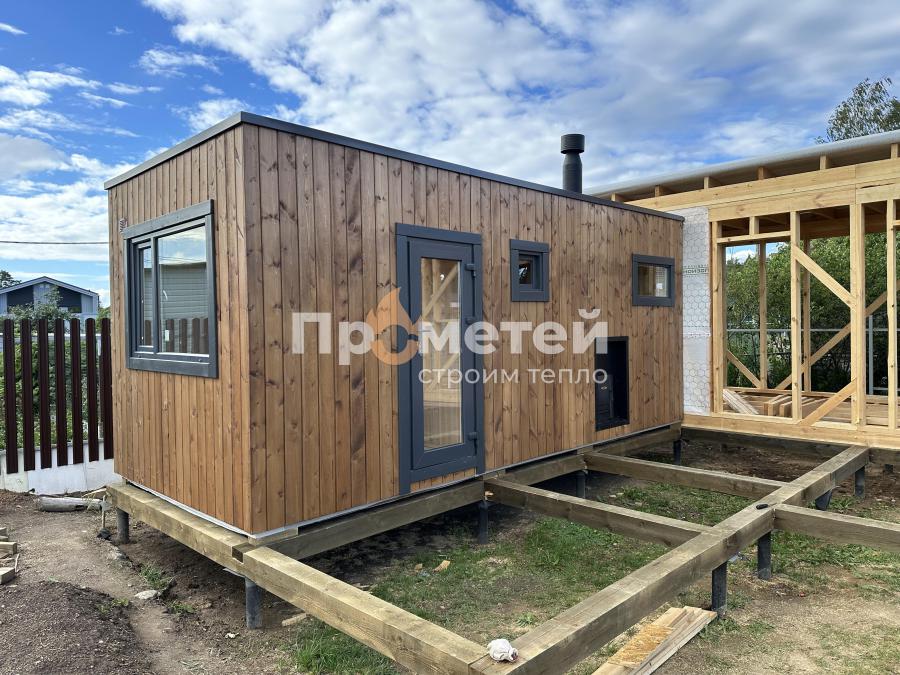 Реализованный проект Каркасная баня Норд 2.5x6 метров + каркас модуля