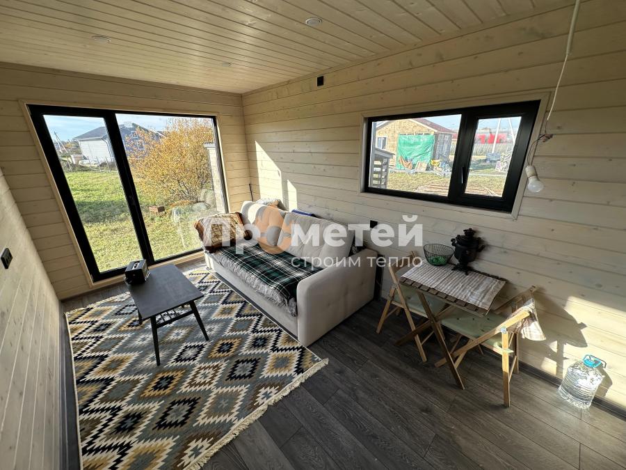 Г-образный модульный дом МД-25 с баней Норд 2.5x6 метров