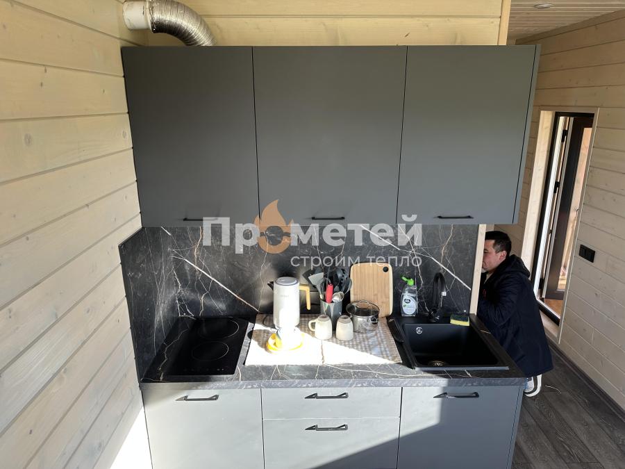 Г-образный модульный дом МД-25 с баней Норд 2.5x6 метров