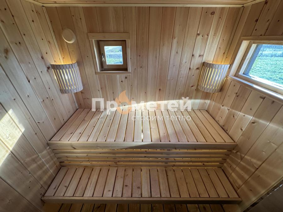 Г-образный модульный дом МД-25 с баней Норд 2.5x6 метров