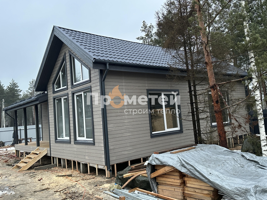 Каркасный 1-этажный дом 12x11 метров