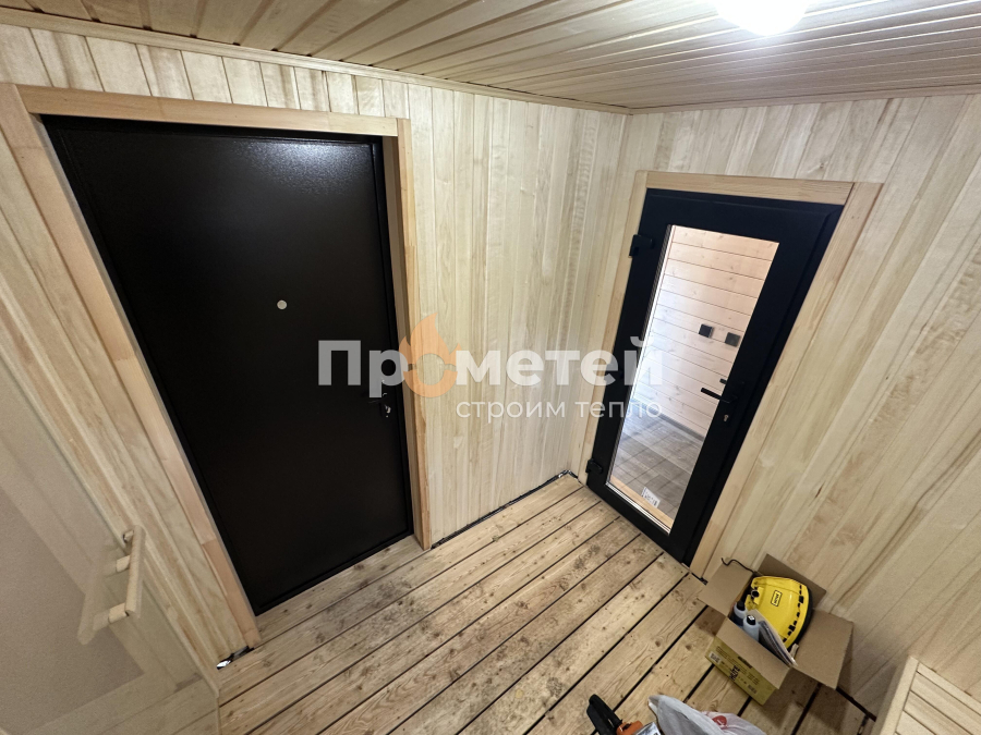 Модульный дом МД-49 с баней Норд 2.5x6 метров с террасой